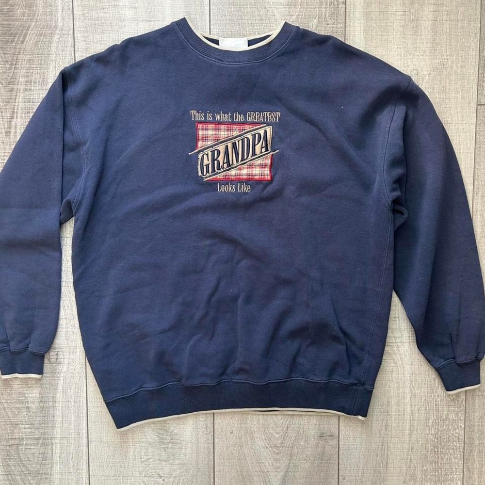 M&C Sports Vintage 90s Y2K Grandpa‎ Sweatshirt XL Navy Plaid Embroidered